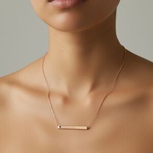 Elegant Rose Gold Bar Necklace With Blue Stone